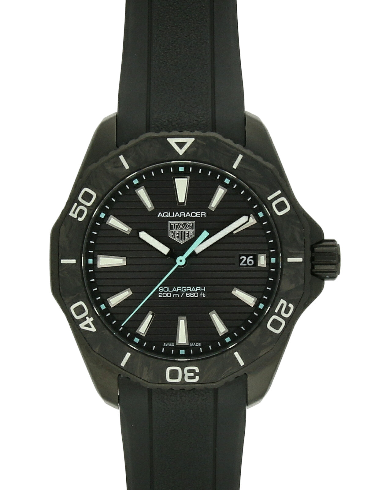 Pre Owned TAG Heuer Aquaracer Black Steel Solargraph 40mm Watch on Black Rubber Strap