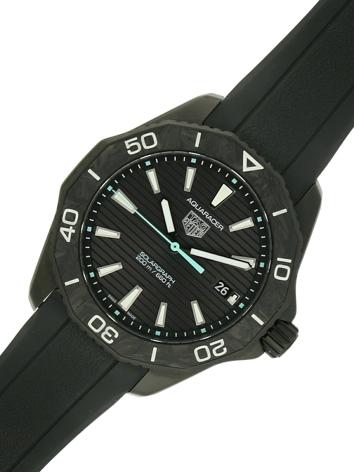 Pre Owned TAG Heuer Aquaracer Black Steel Solargraph 40mm Watch on Black Rubber Strap