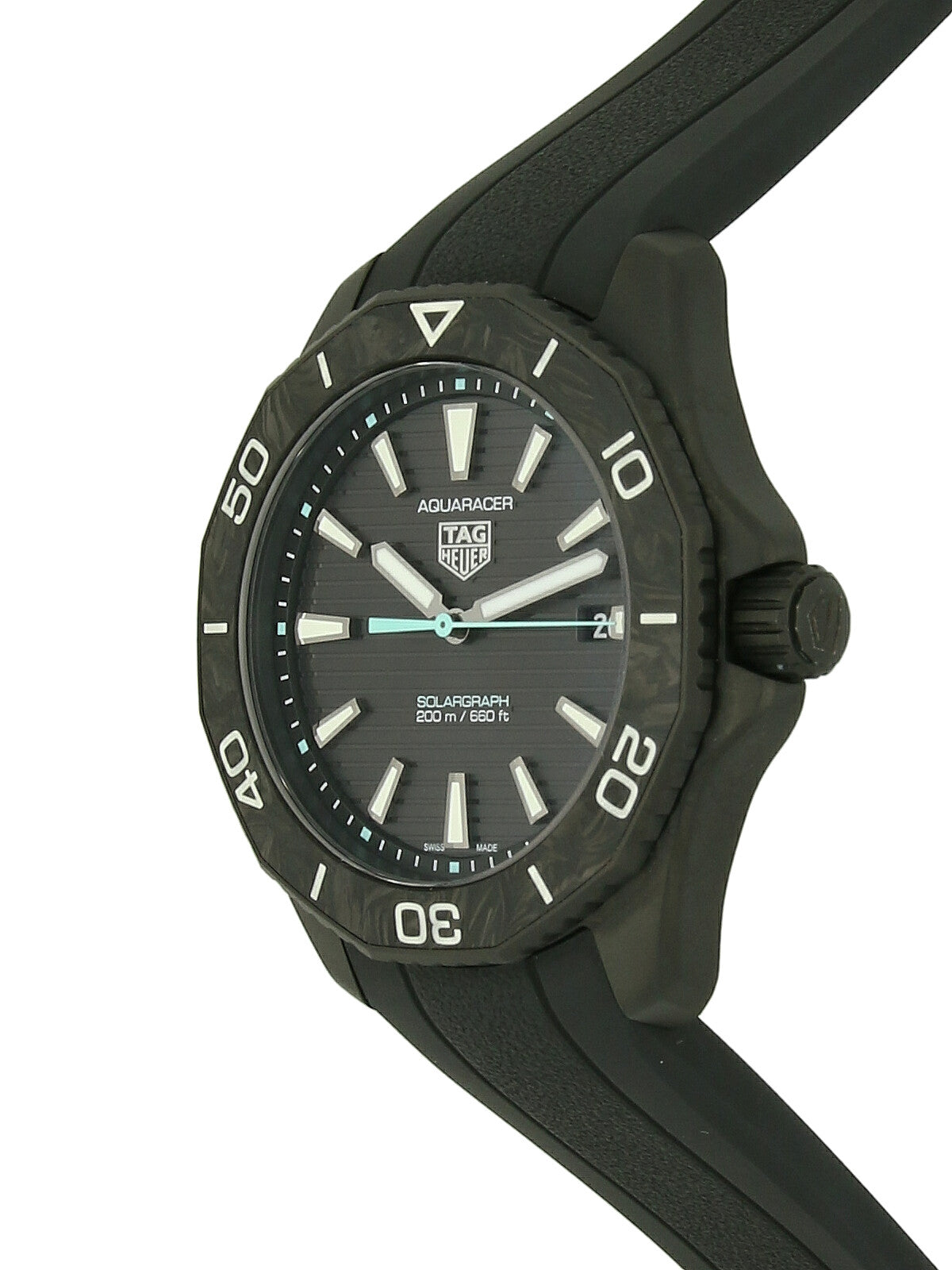 Pre Owned TAG Heuer Aquaracer Black Steel Solargraph 40mm Watch on Black Rubber Strap