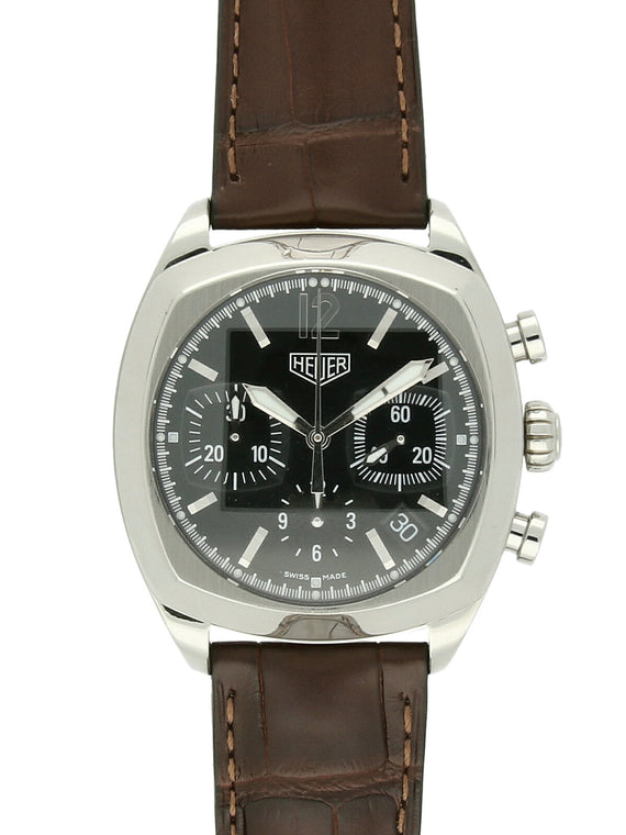 Pre Owned TAG Heuer Monza Steel Automatic 39mm Watch on Brown Leather Strap