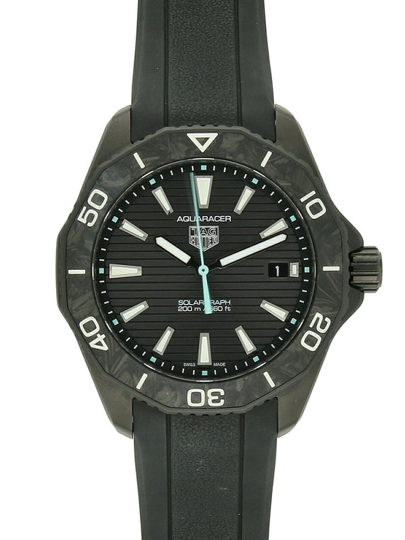 Pre Owned TAG Heuer Black Steel Coated Solar Quartz Watch 40mm on Black Rubber Strap