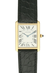 Pre Owned Cartier Tank Solo Steel & 18ct Yellow Gold Quartz Watch on Black Leather Strap
