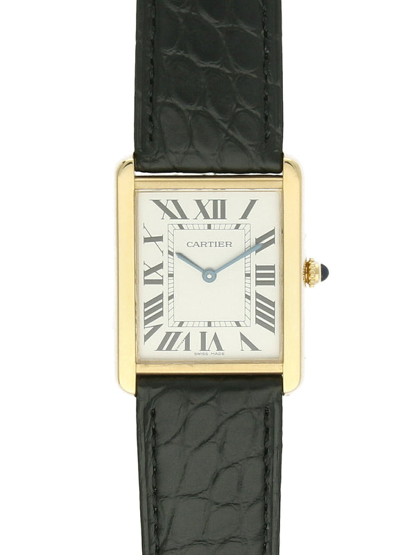 Pre Owned Cartier Tank Solo Steel & 18ct Yellow Gold Quartz Watch on Black Leather Strap