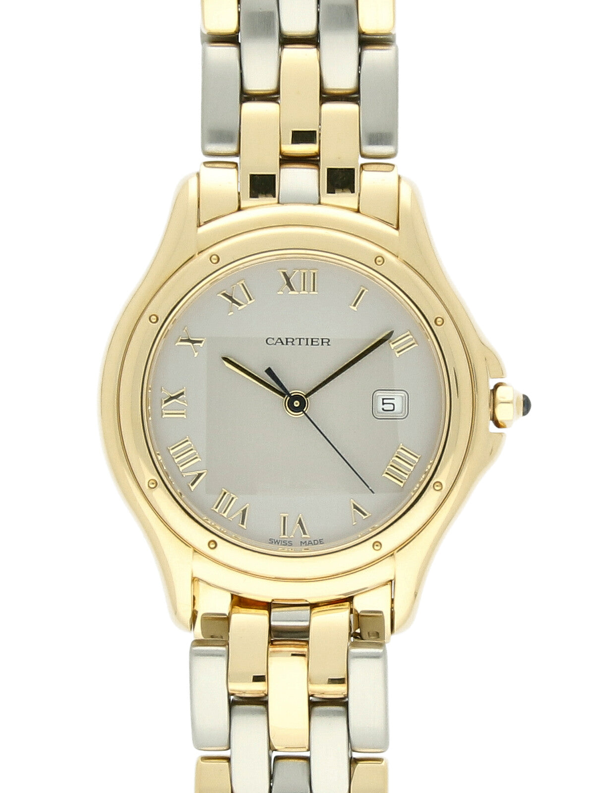 Pre Owned Cartier Cougar 18ct Yellow Gold Quartz Watch on Steel and 18ct Gold Bracelet