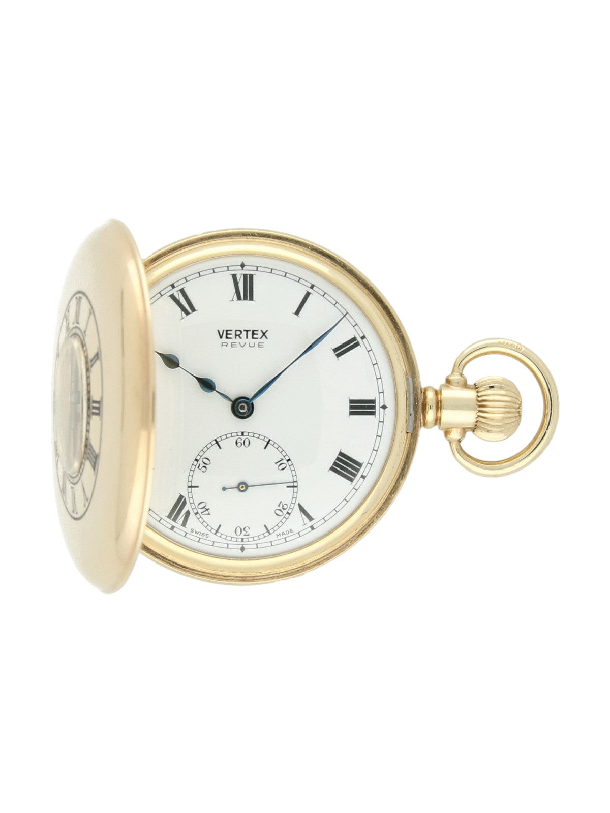 Pre Owned Vertex Revue Half Hunter 9ct Yellow Gold Hallmarked Manual Wind Pocket Watch