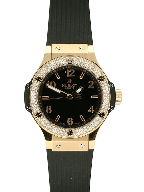 Pre Owned Hublot Big Bang 18ct Rose Gold Quartz 38mm Watch on Rubber Strap