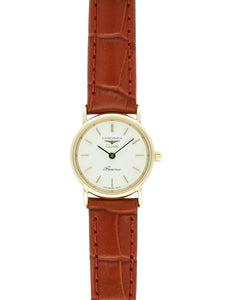 Pre Owned Longines Presence 18ct Yellow Gold Quartz Watch on Red Leather Strap