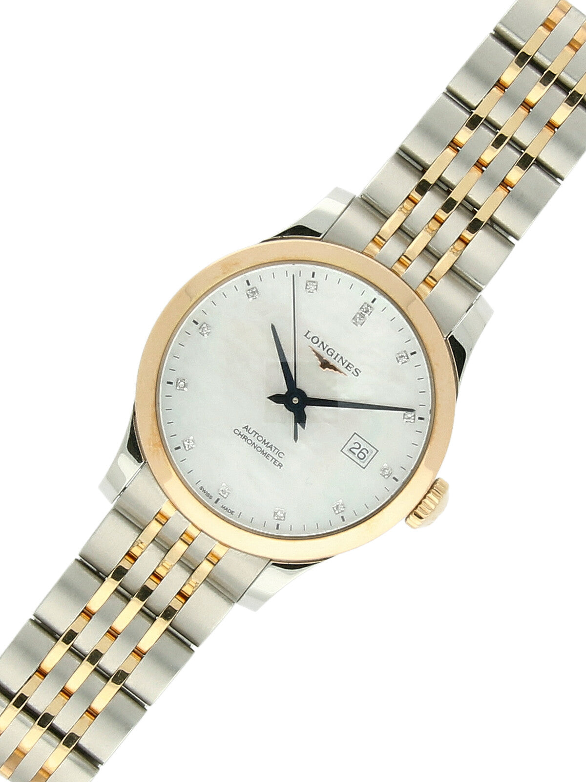 Pre Owned Longines Record Collection Steel & 18ct Rose Gold Automatic 30mm Watch on Bracelet