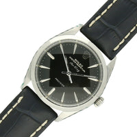Pre Owned Rolex Air-King Precision Steel Manual Wind 34mm Watch on Black Leather Strap