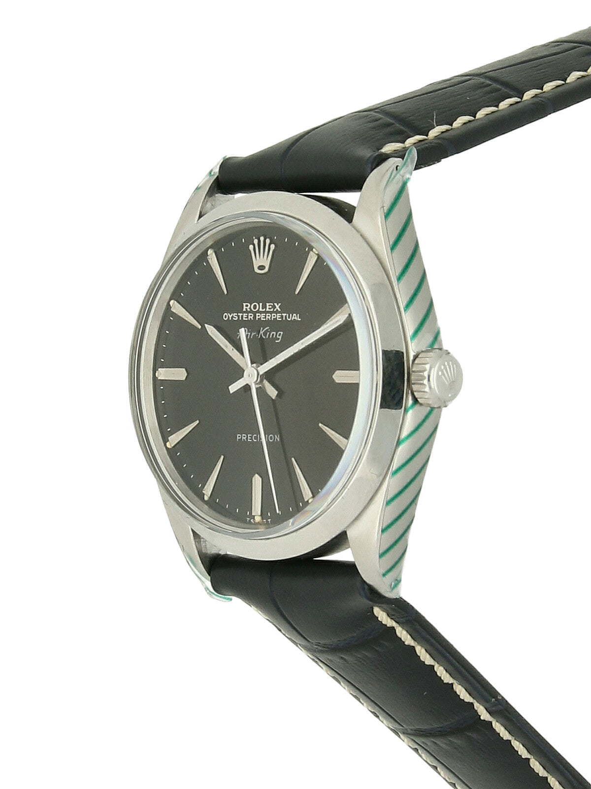 Pre Owned Rolex Air-King Precision Steel Manual Wind 34mm Watch on Black Leather Strap