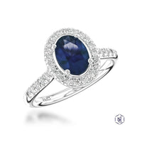 Skye Oval Sapphire & Diamond Cluster Ring in Platinum with Diamond Set Shoulders