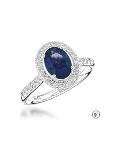 Skye Oval Sapphire & Diamond Cluster Ring in Platinum with Diamond Set Shoulders