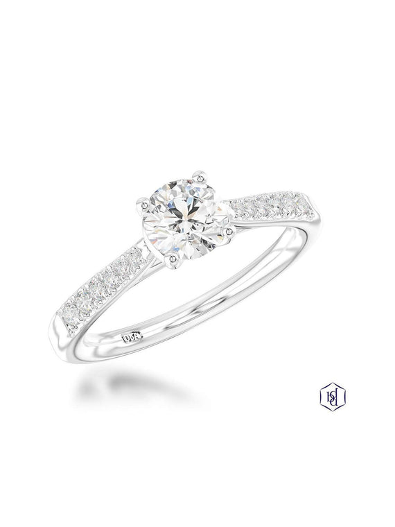 Skye Classic Round 0.50ct Diamond Solitaire Ring in Platinum with Diamond Set Shoulders