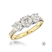 Memoire Diamond Three Stone Ring in 18ct Yellow Gold & Platinum with Diamond Set Shoulders