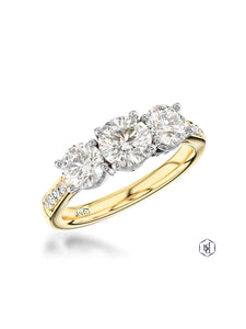 Memoire Diamond Three Stone Ring in 18ct Yellow Gold & Platinum with Diamond Set Shoulders