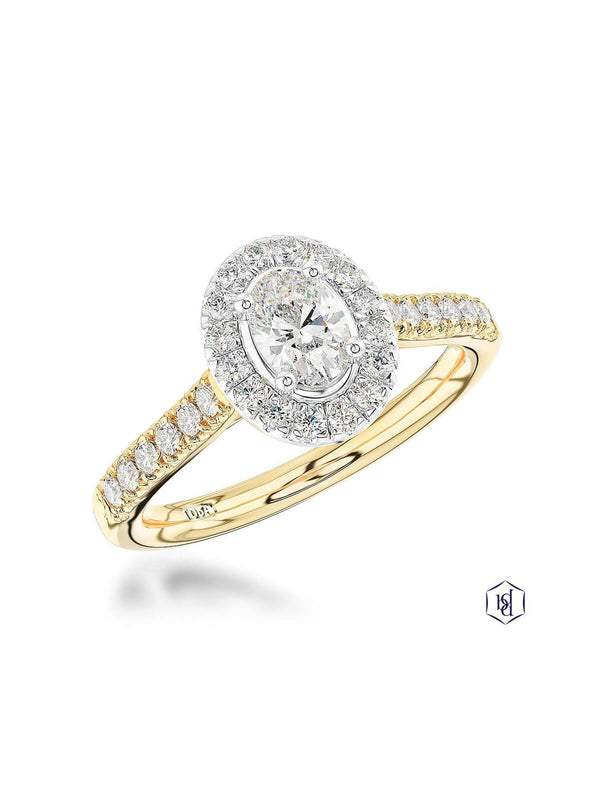 Skye Oval Diamond Cluster Ring in 18ct Yellow Gold & Platinum with Diamond Set Shoulders