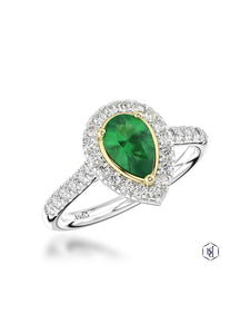 Skye Pear Emerald & Diamond Cluster Ring in Platinum & 18ct Yellow Gold with Diamond Set Shoulders