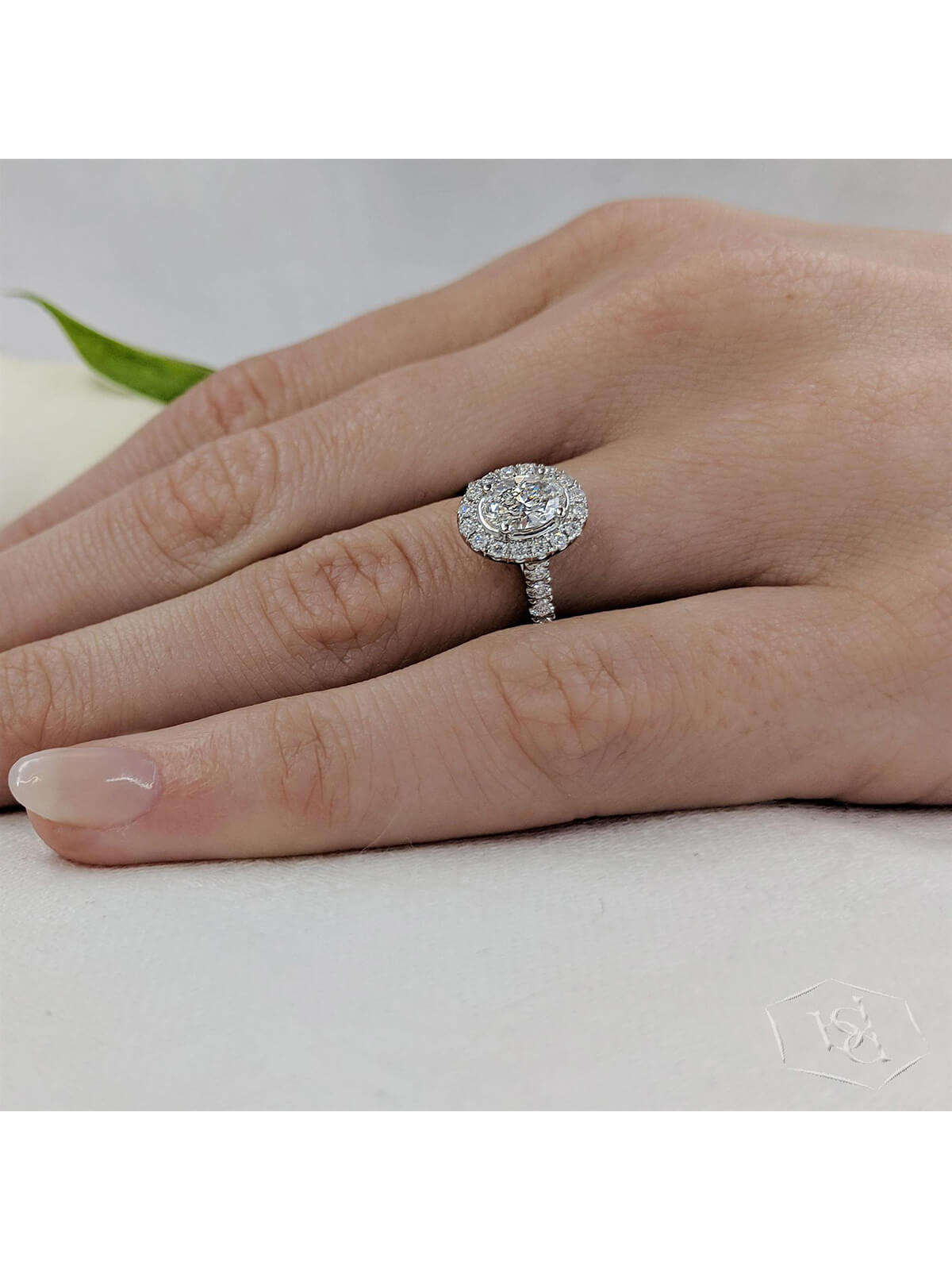 Skye Oval Diamond Cluster Ring in Platinum with Diamond Set Shoulders