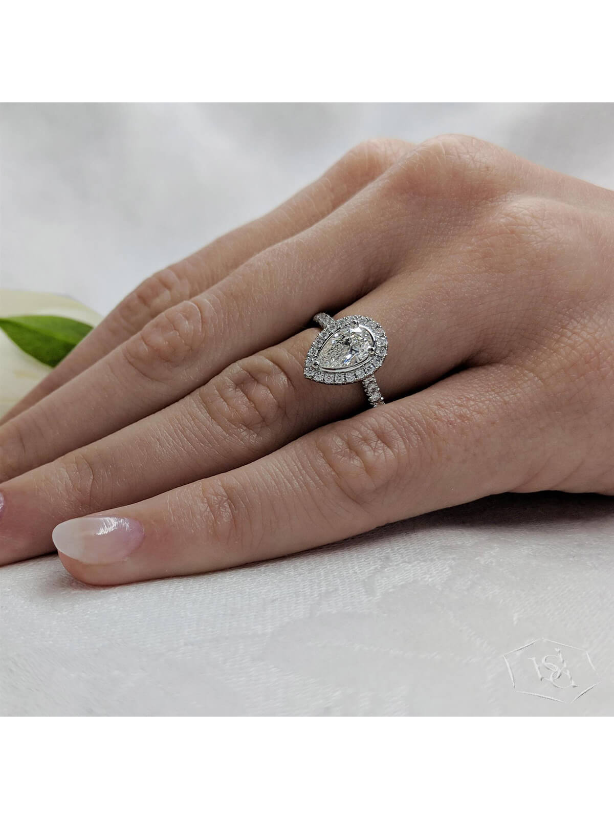 Skye Pear Diamond Cluster Ring in Platinum with Diamond Set Shoulders