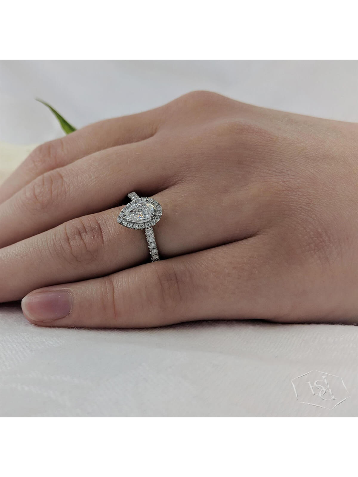 Skye Pear Diamond Cluster Ring in Platinum with Diamond Set Shoulders