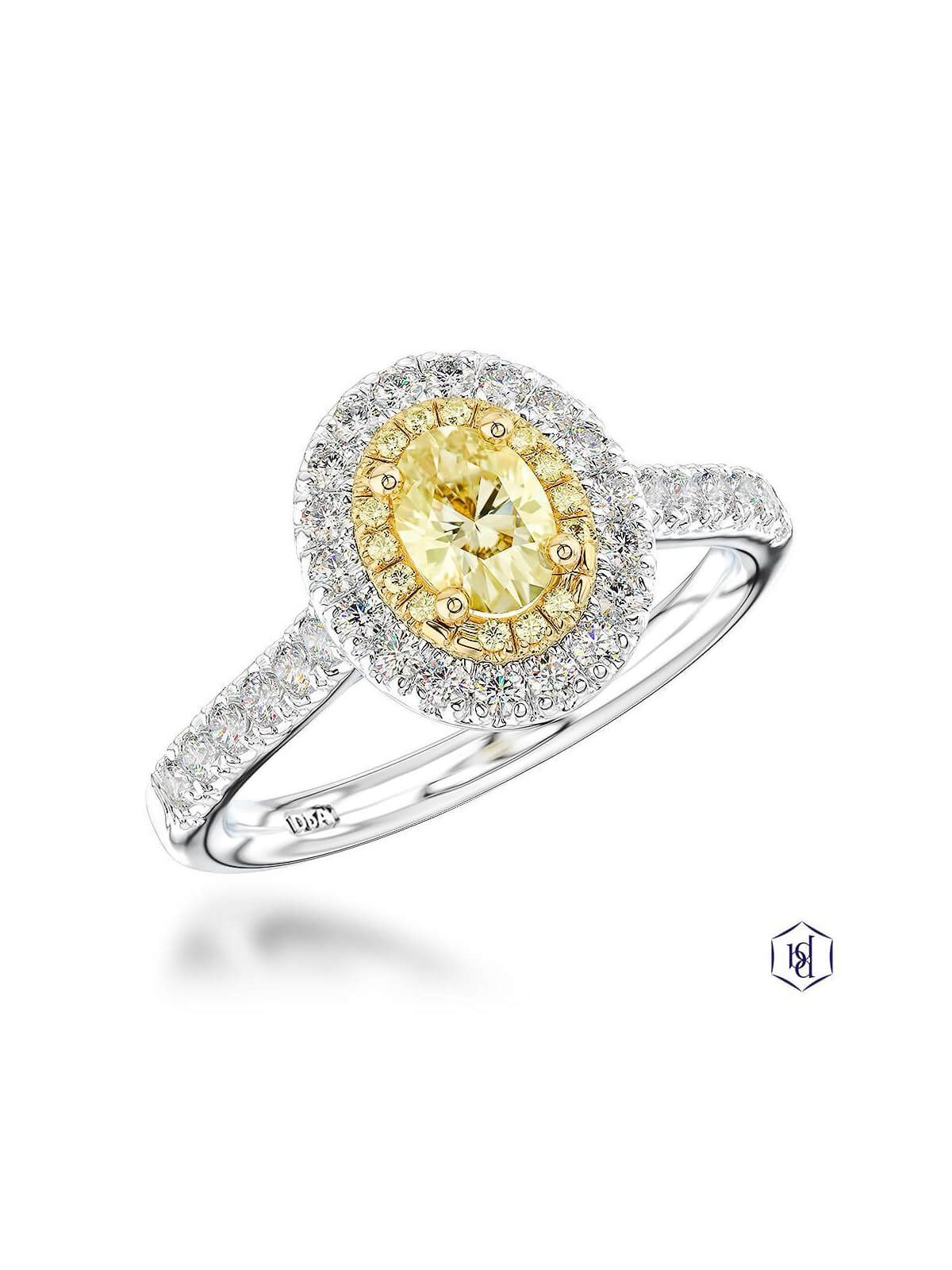 Skye Duo Oval Yellow Diamond & Diamond Cluster Ring in Platinum & 18ct Yellow Gold