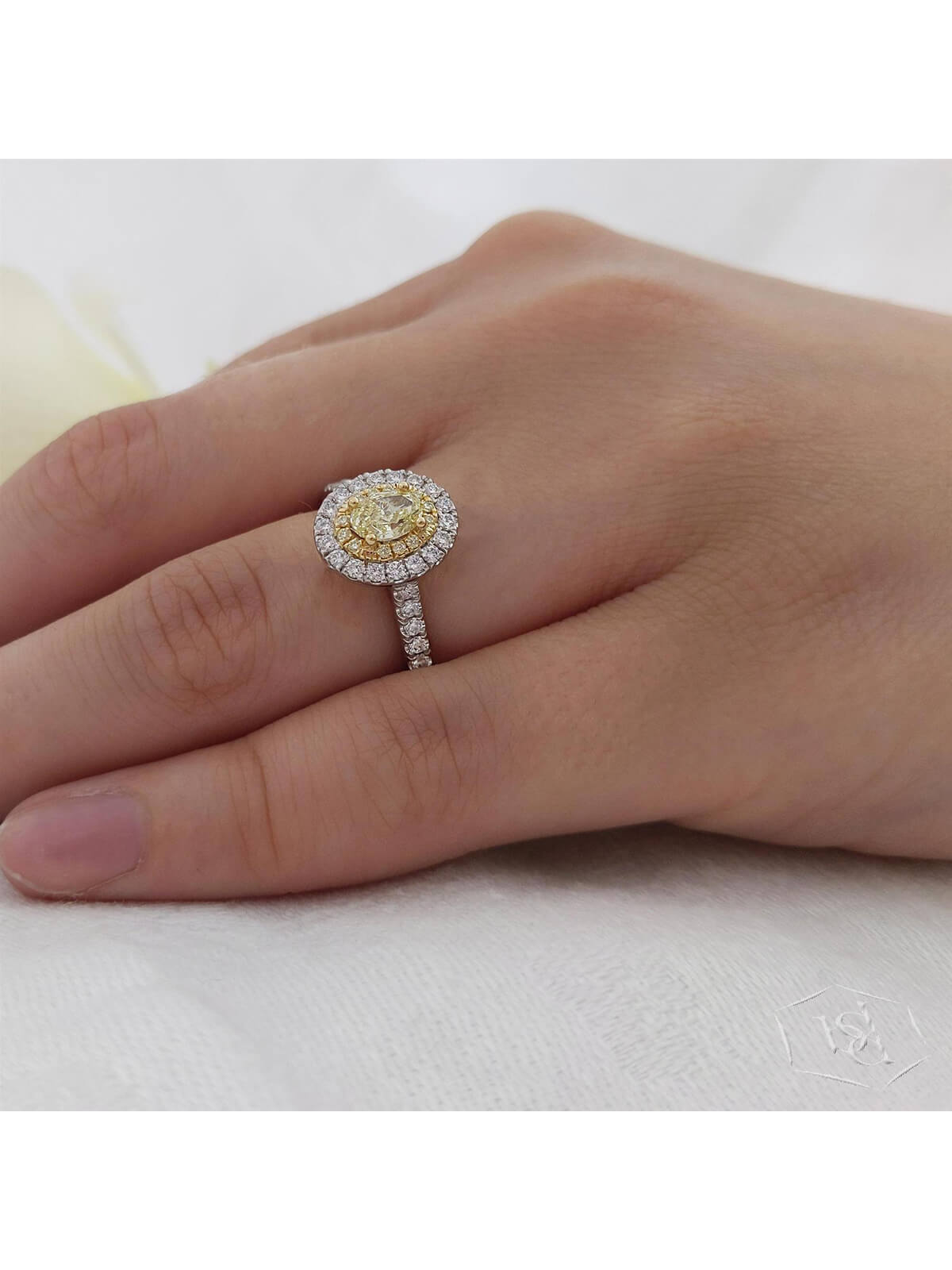 Skye Duo Oval Yellow Diamond & Diamond Cluster Ring in Platinum & 18ct Yellow Gold