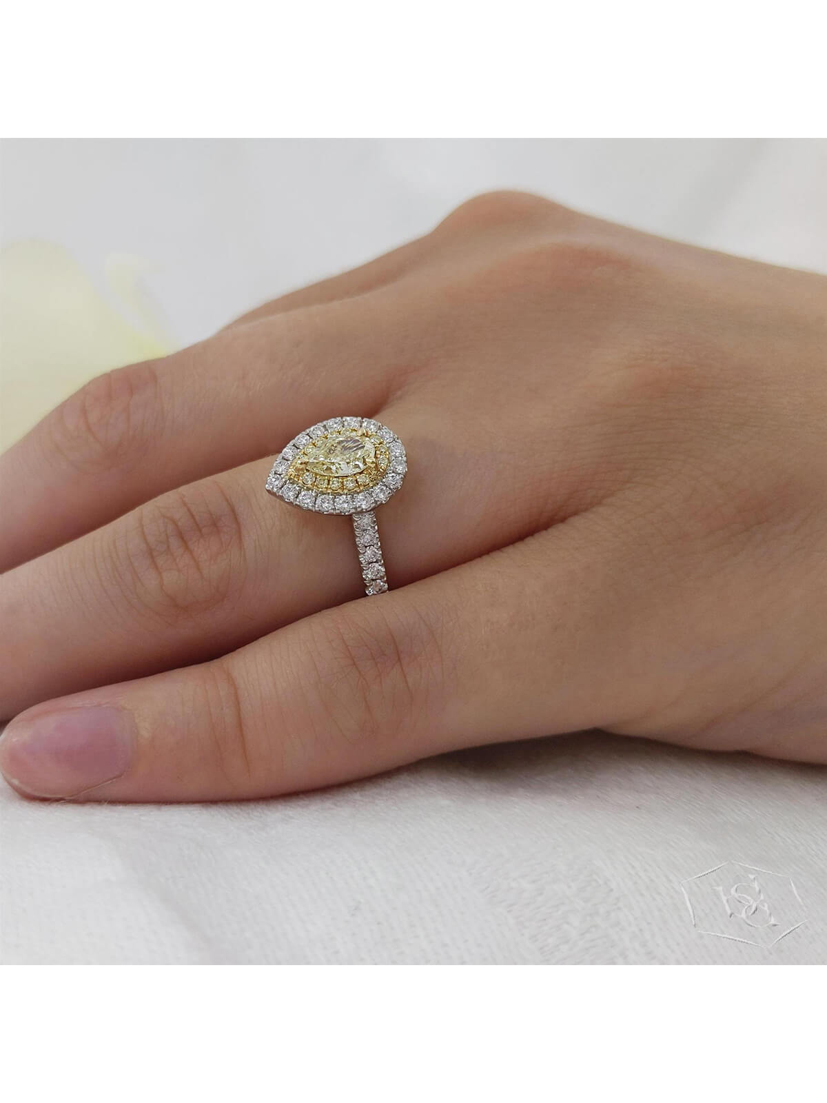 Skye Duo Pear Yellow Diamond & Diamond Cluster Ring in 18ct Yellow Gold & Platinum with Diamond Set Shoulders