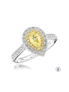 Skye Duo Pear Yellow Diamond & Diamond Cluster Ring in Platinum & 18ct Yellow Gold with Diamond Set Shoulders