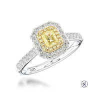 Skye Duo Radiant Yellow Diamond & Diamond Cluster Ring in Platinum & 18ct Yellow Gold with Diamond Set Shoulders