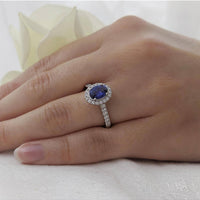 Skye Oval Sapphire & Diamond Cluster Ring in Platinum with Diamond Set Shoulders