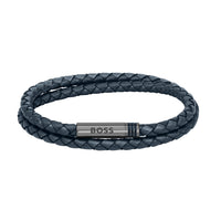 BOSS Ares Navy Blue Leather Double Wrap Bracelet 1580494M