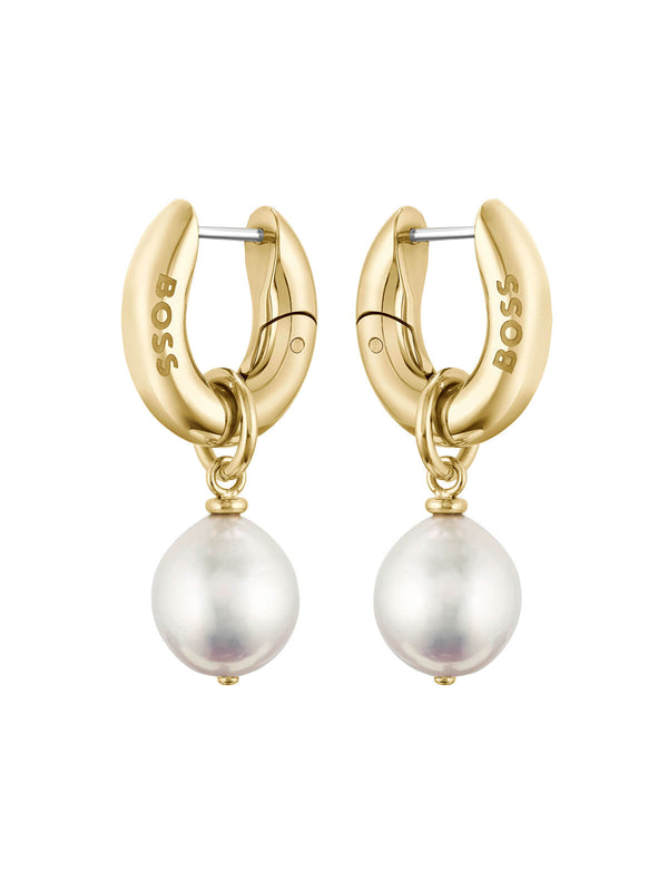 BOSS Leah Hoop Earrings in Gold Plating & Freshwater Pearl 1580525