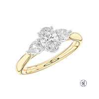 Florentine Oval Diamond Three Stone Ring in 18ct Yellow Gold & Platinum