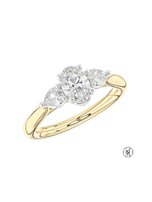 Florentine Oval Diamond Three Stone Ring in 18ct Yellow Gold & Platinum