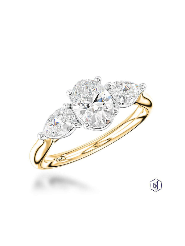 Florentine Oval Diamond Three Stone Ring in 18ct Yellow Gold & Platinum