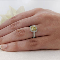 Skye Duo Radiant Yellow Diamond & Diamond Cluster Ring in Platinum & 18ct Yellow Gold with Diamond Set Shoulders