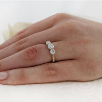 Memoire Diamond Three Stone Ring in 18ct Yellow Gold & Platinum with Diamond Set Shoulders