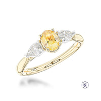 Florentine Oval Yellow Diamond & Diamond Three Stone Ring in 18ct Yellow Gold & Platinum