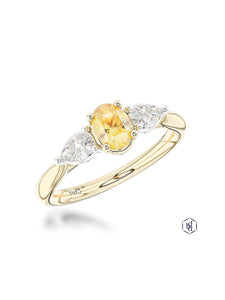 Florentine Oval Yellow Diamond & Diamond Three Stone Ring in 18ct Yellow Gold & Platinum