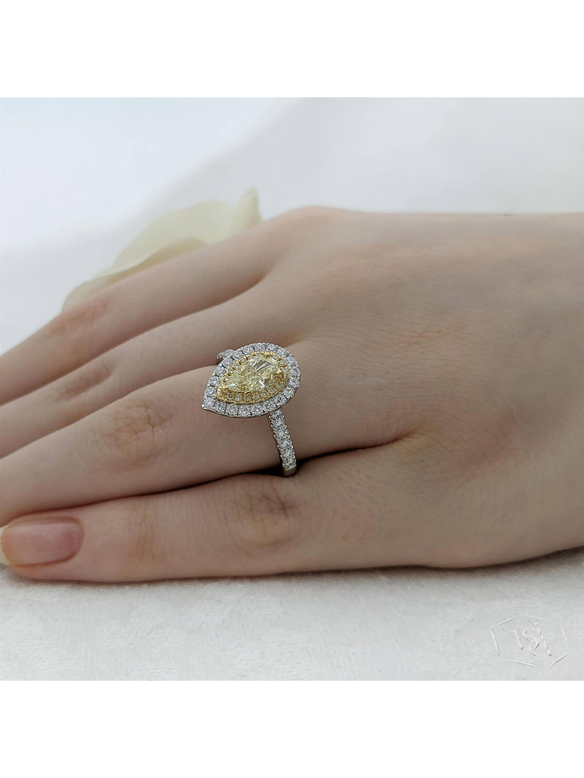 Skye Duo Pear Yellow Diamond & Diamond Cluster Ring in Platinum & 18ct Yellow Gold with Diamond Set Shoulders