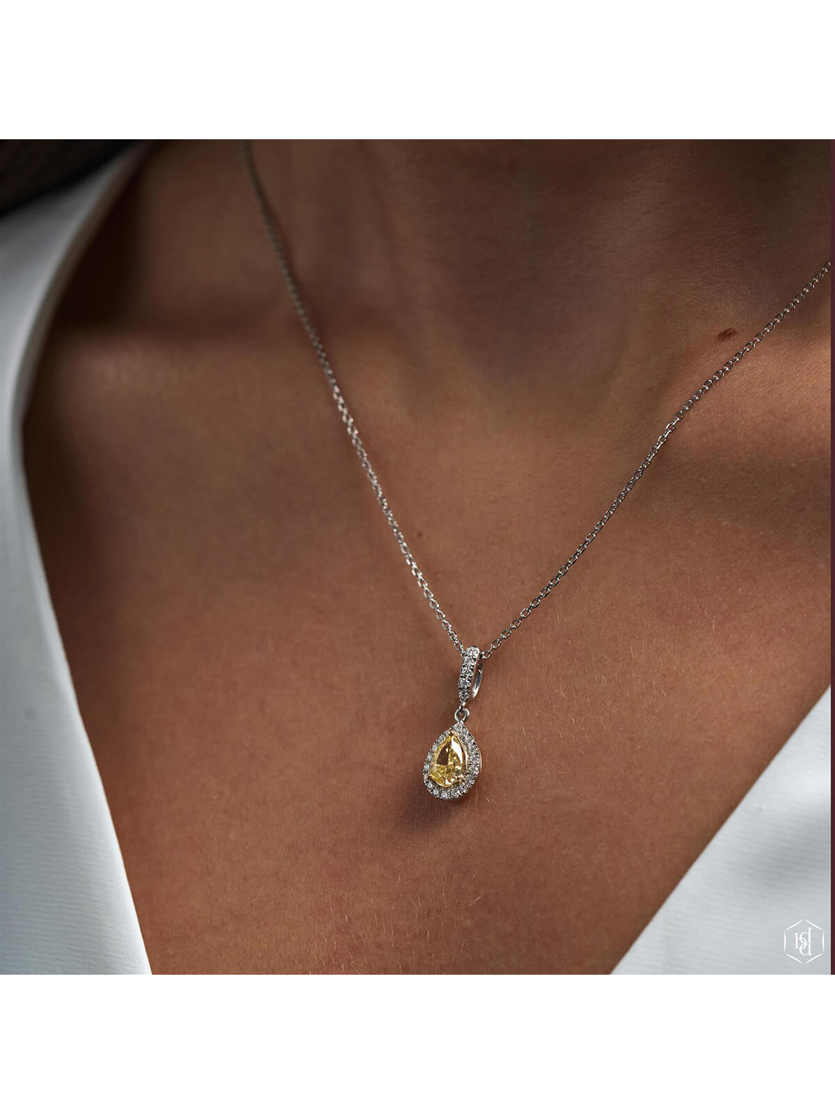 Skye Pear Yellow Diamond & Diamond Cluster Pendant in Platinum & 18ct Yellow Gold