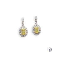 Skye Oval Yellow Diamond & Diamond Cluster Earrings in Platinum & 18ct Yellow Gold.