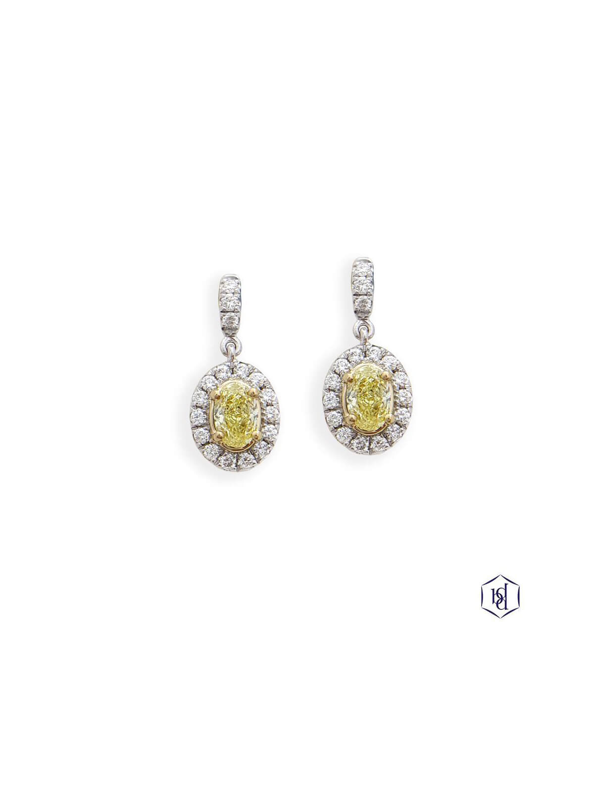 Skye Oval Yellow Diamond & Diamond Cluster Earrings in Platinum & 18ct Yellow Gold.