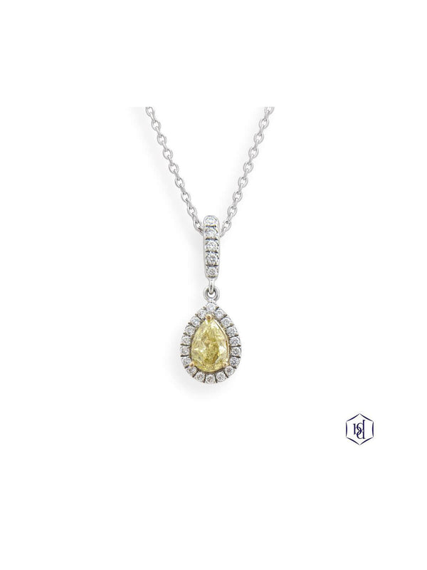 Skye Pear Yellow Diamond & Diamond Cluster Pendant in Platinum & 18ct Yellow Gold