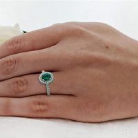 Skye Oval Emerald & Diamond Cluster Ring in 18ct Yellow Gold & Platinum with Diamond Set Shoulders