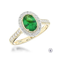 Skye Oval Emerald & Diamond Cluster Ring in 18ct Yellow Gold & Platinum with Diamond Set Shoulders