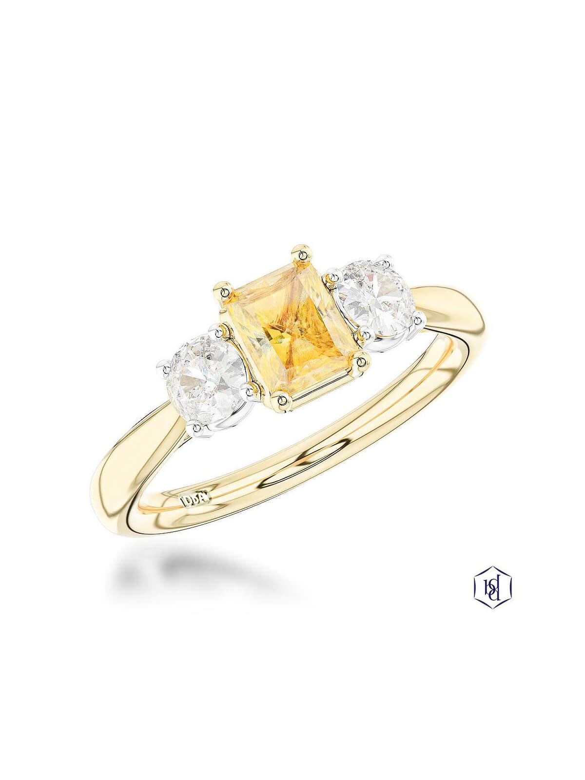 Florentina Radiant Yellow Diamond & Diamond Three Stone Ring in 18ct Yellow Gold & Platinum