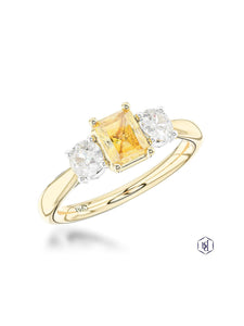 Florentina Radiant Yellow Diamond & Diamond Three Stone Ring in 18ct Yellow Gold & Platinum