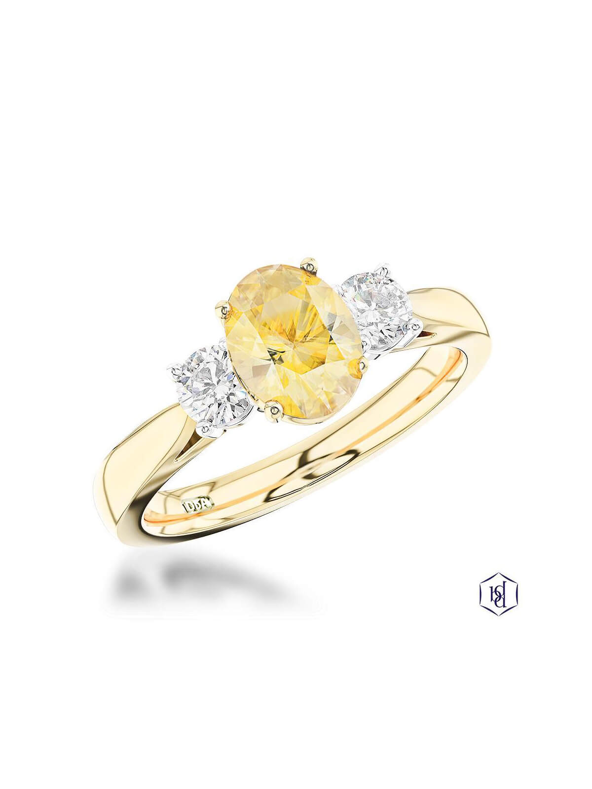 Royal Oval Yellow Diamond & Diamond Three Stone Ring in 18ct Yellow Gold & Platinum