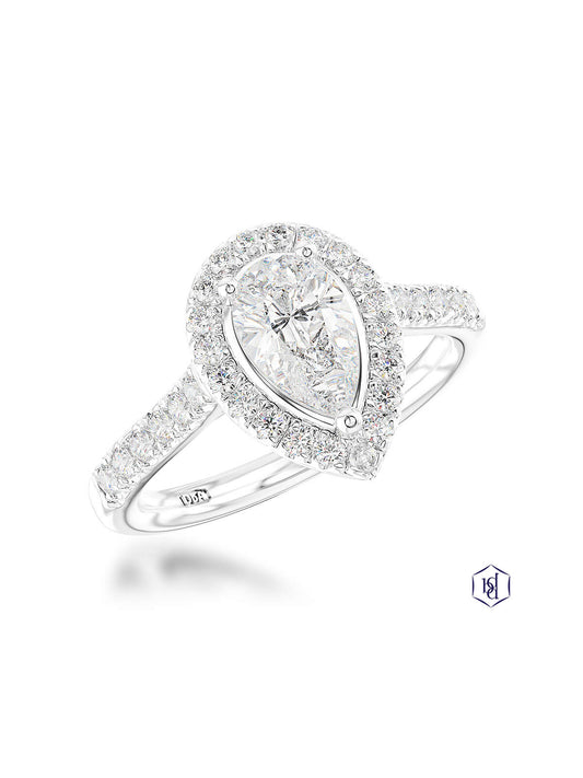 Skye Pear Diamond Halo Ring in Platinum with Diamond Set Shoulders